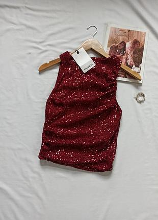Бордовий топ з паєтками/лелітками та драпіруванням pull&bear