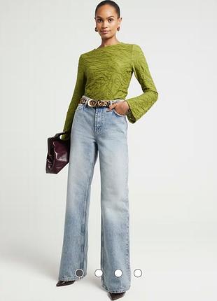 Оливковый фактурный лонгслив с широкими рукавами river island размер с