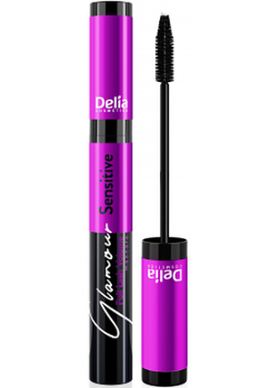Туш для вій delia glamour sensitive glamour об'єм+подовження для чутливих очей, 12мл, 12 мл