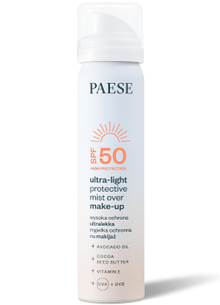Спрей поверх макіяжу paese ультралегкий захисний з spf 50, 75мл, 75 мл