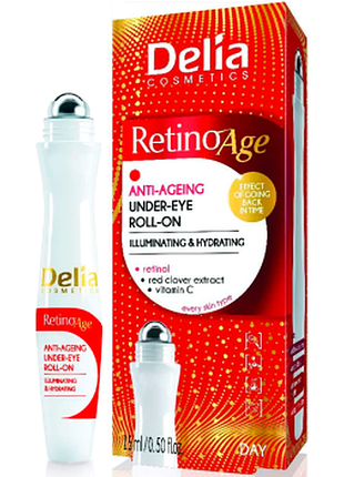 Роллер гель для кожи вокруг глаз delia retinoage anti-ageing roll-on осветляющий, 15мл, 150 мл