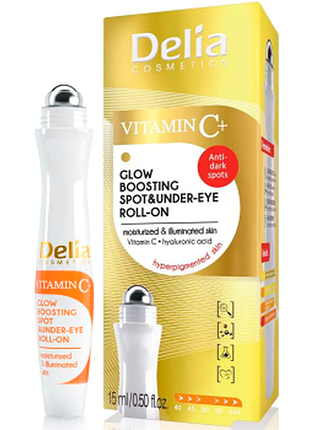 Роллер гель для кожи вокруг глаз delia vitamin с+ glow boosting spot roll-on осветляющий, 15мл, 150 мл
