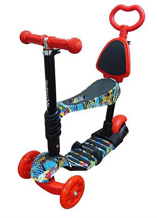 Детский самокат 4-х колесный 5 в 1 sc20482(red) колеса со светом
