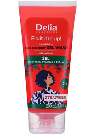 Гель 2 в 1 для мытья лица и тела delia fruit me up! питательный с ароматом клубники, 200мл, 200 мл