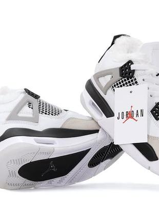 Кроссовки теплые nike air jordan 4 retro white grey black ❄️ хутро