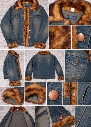 Elements джинсова куртка з хутром y2k vintage, синя, 2000s 4