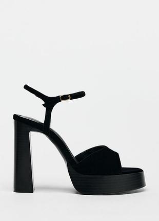 Новые черные бархатные босоножки zara зара на платформе 37 38