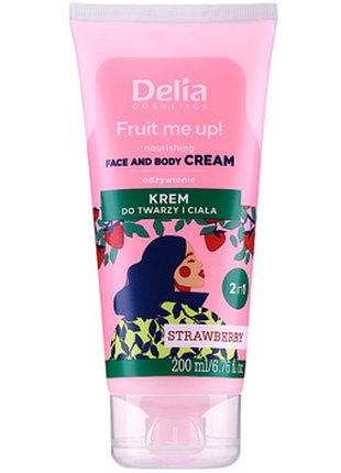 Крем 2 в 1 для обличчя та тіла delia fruit me up! живильний з ароматом полуниці, 200мл, 200 мл