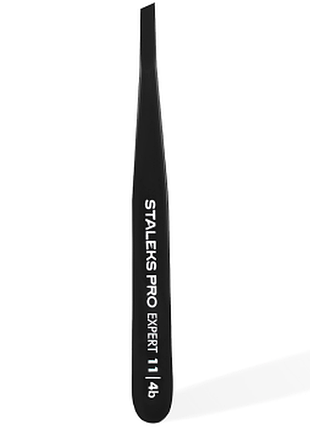 Пинцет для бровей staleks pro expert 11 type 4b (узкий скошенный), черный