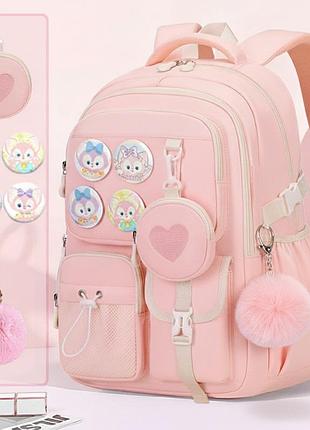 Рюкзак школьный moonbaby fashion с кошельком сердечко и аксессуарами розовый