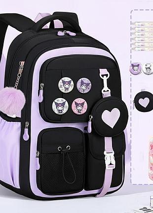 Рюкзак шкільний moonbaby fashion з гаманцем серце та аксесуарами чорний, фіолетовий