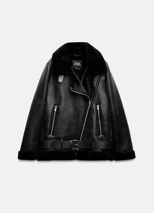 Черно-шоколадная дубленка zara зара zw collection с мехом xs