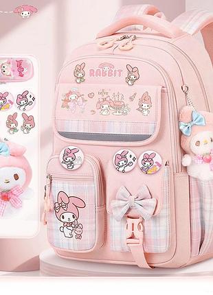 Шкільний рюкзак з принтом my melody май мелоді kuromi та аксесуарами рожевий