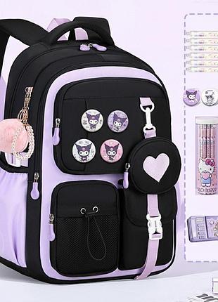 Рюкзак шкільний moonbaby fashion з гаманцем серце та аксесуарами чорний, фіолетовий