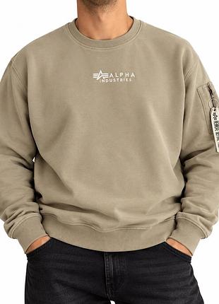 Чоловічий світшот alpha industries organics бежевий xl з кишенею на рукаві