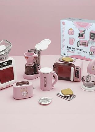 Миниатюрный кухонный игровой набор бытовой техники для кукольного домика 12 дет розовый