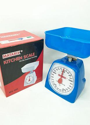 Весы кухонные механические matarix mx-405 5 кг, весы пищевые, весы со съемной чашей blue