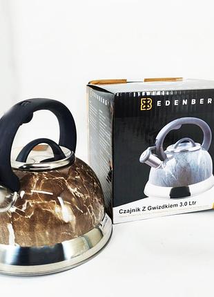 Чайник edenberg eb-8871 из нержавеющей стали со свистком 3л brown