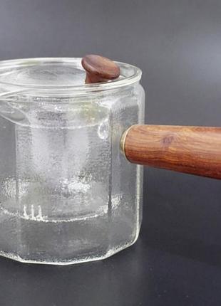 Чайник со стеклянным ситом + деревянная ручка (550ml) термостекло