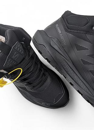 Мужские зимние кроссовки salomon elixir activ all black fur черные
