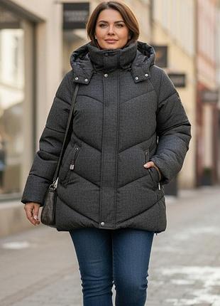 Куртка зимняя женская темная серая средняя длина 54