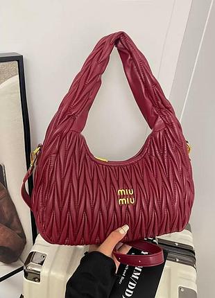 Женская сумка багет miu miu 5008 большая красная бордовая
