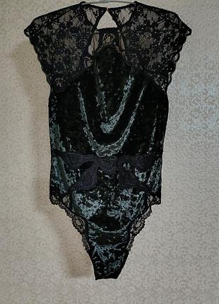 Жіноче оксамитове велюрове боді з мереживом victoria's secret, р.l, оригінал