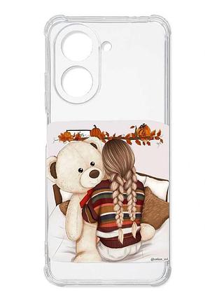 Чехол с утолщёнными углами на xiaomi redmi a7 девочка с мишкой (принт 117)