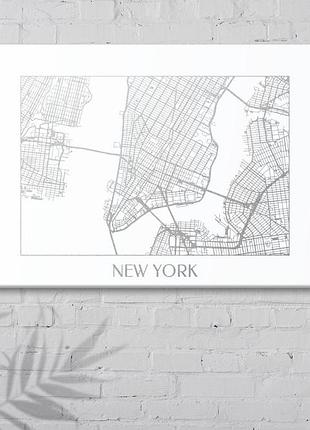 Нью йорк карта нью йорк плакат картина города картина місто new york ny друк на холсте декор стен холст карта серебро