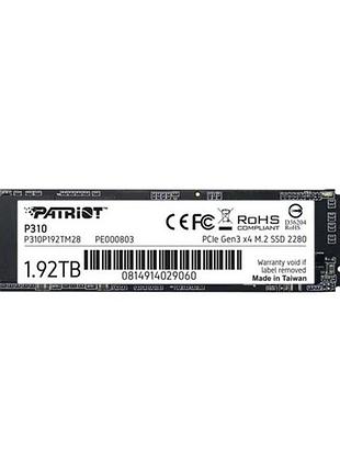 Ssd-накопитель patriot p310 m.2 2280 1920 гб pcie gen3x4 nvme 3d nand tlc black (p310p192tm28)