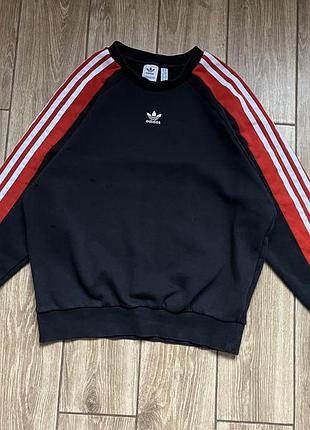 Жіноча вінтажна толстовка adidas чорна з червоними лампасами