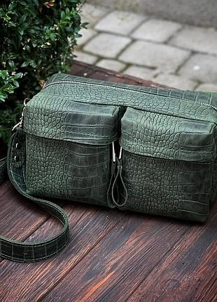 Поясна сумка з натуральної шкіри mb_038_green_croco