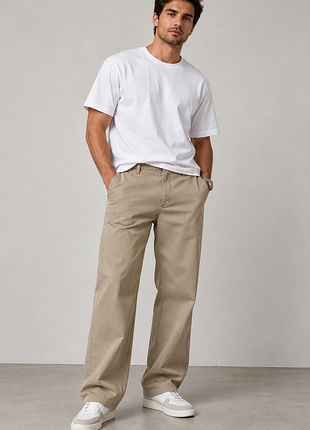 Нові чоловічі штани boohooman бежеві wide leg / relaxed fit, 100% бавовна, w30