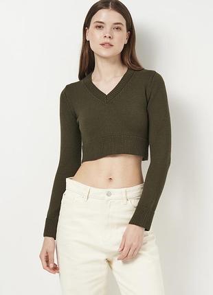 Теплий базивий светр з v вирізом кольору оливки zara