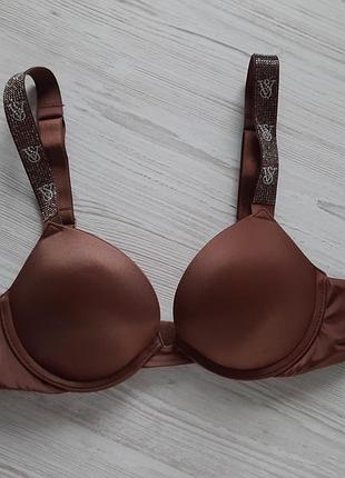 Бюстгальтер лифчик со стразами с камнями виктория сикрет victoria's secret оригинал пуш-ап 34а 75а 80а коричневый шоколадный как новый