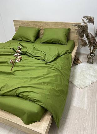 Комплект постільної білизни полуторний 150х210 бязь gold luxe наволочки 50х70 хакі