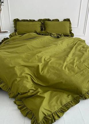 Постельное белье с рюшами детский 110*140 бязь gold luxe 40х60 нав. и пододеальник на молнии хаки