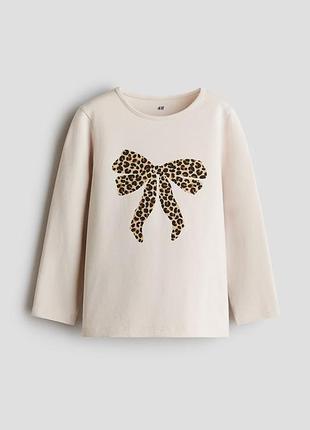 Лонгслив h&amp;m с леопардовым бантом | лонгслив / футболка с длинным рукавом для девочки