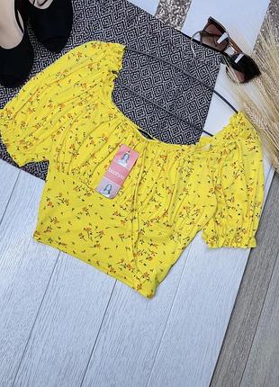 Новий топ boohoo s жовтий топ з рукавами ліхтариками топ в квітковий принт