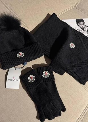 Набор шапка перчатки шарф moncler