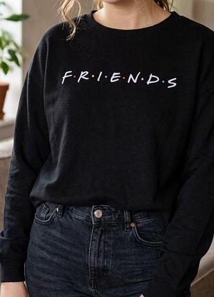 Чорний бавовняний світшот з надписом друзі/friends, розмір м