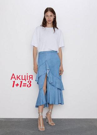 100% lyocell джинсовая юбка-мини zara ruffled denim skirt с воланами