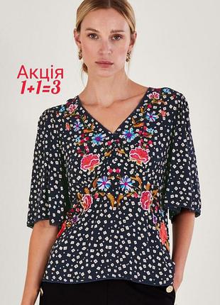 Блуза топ monsoon rory embroidered tea top blue