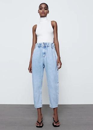 Жіночі джинси zara baggy paper bag світло-блакитні розмір 40 (l-xl)