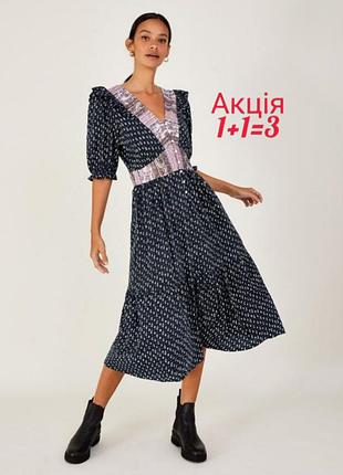 Сукня міді monsoon v-neck frill midi jersey dress in sustainable cotton black