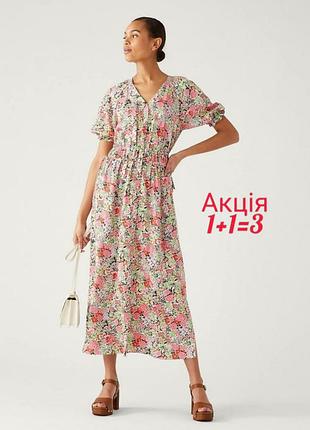 Сукня сорочка міді marks & spencer women floral print v-neck a-line dress