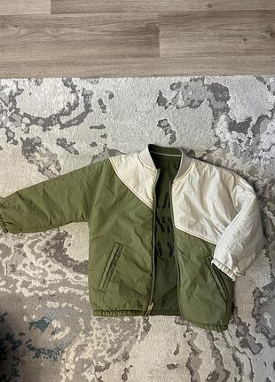 Куртка бомбер дитяча zara двостороння хакі/бежева на 3-4 роки