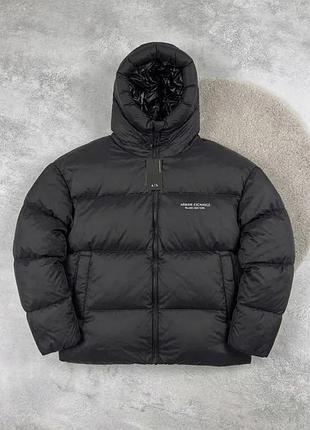 Чоловічий пуховик armani exchange з капюшоном  чорний