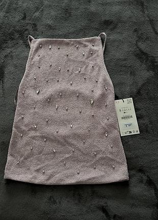Жіночий топ zara бузковий в'язаний зі стразами