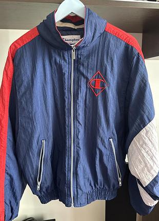 Вітровка унісексchampion colorblock windbreaker вінтажна синьо-червоно-біла